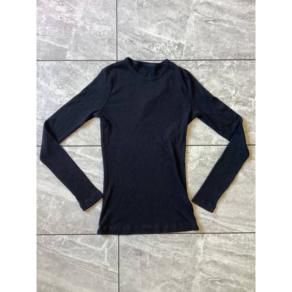 Agolde Delphi Slim Tee Black Ribbed Long Sleeve Top A7230-1362 Size M